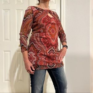 INC ORANGE/ SALMON PAISLEY TOP